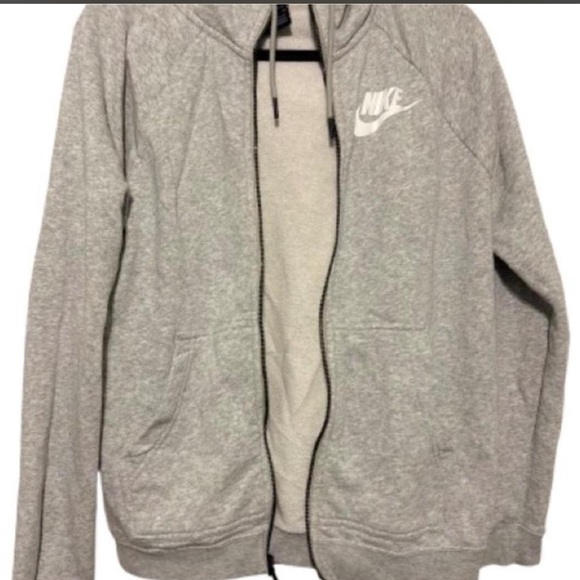 Nike Jackets & Blazers - Nike Light Gray Full-Zip Hoodie with White Swoosh